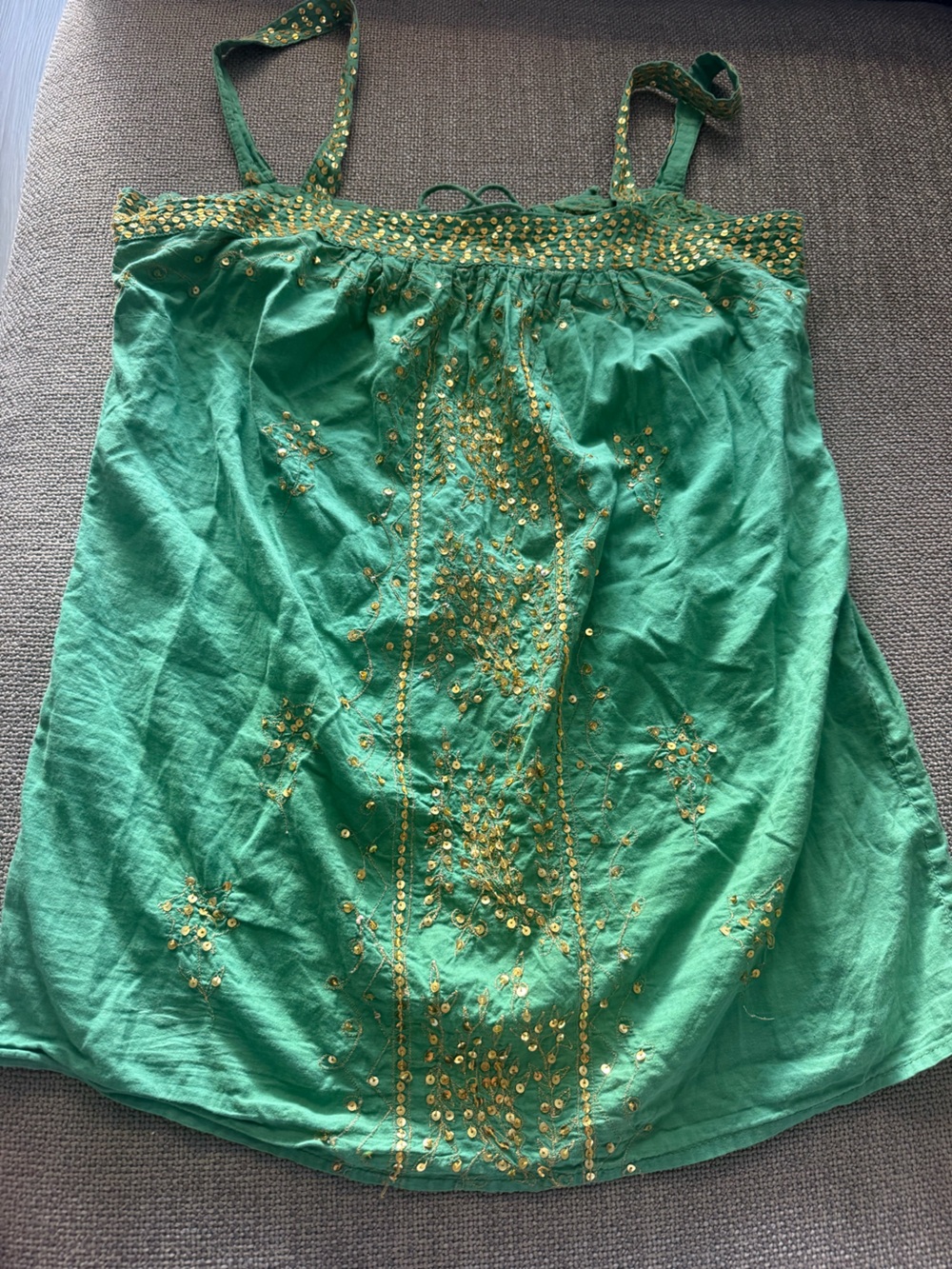Raviya Y2K Green Gold Sequin Embroidery Boho Fairy Whimsy Gauze Cami Size M